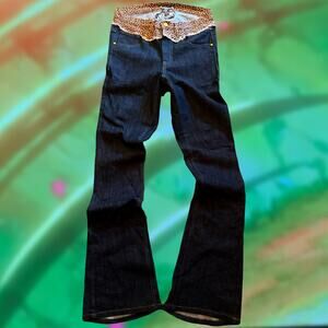 wrst wr6st leopard print waist flared boot cut stacked jeans